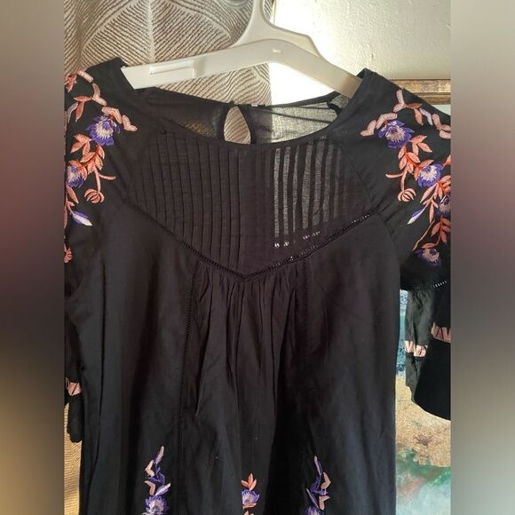 Free people black pavlo dress boho embroidered size S/P - Picture 9 of 16